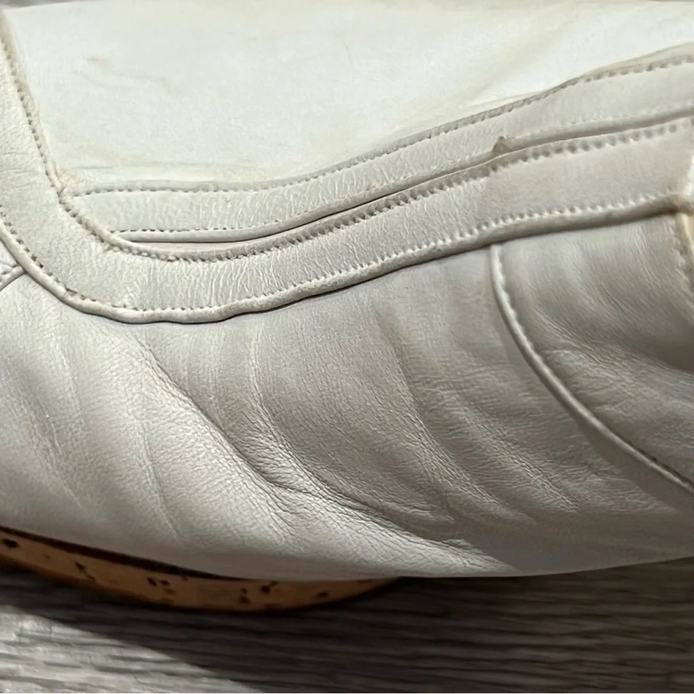 Vintage 70s PAVEL Leather Cork Platform Peep-Toe Chunky Heels White Size 6N